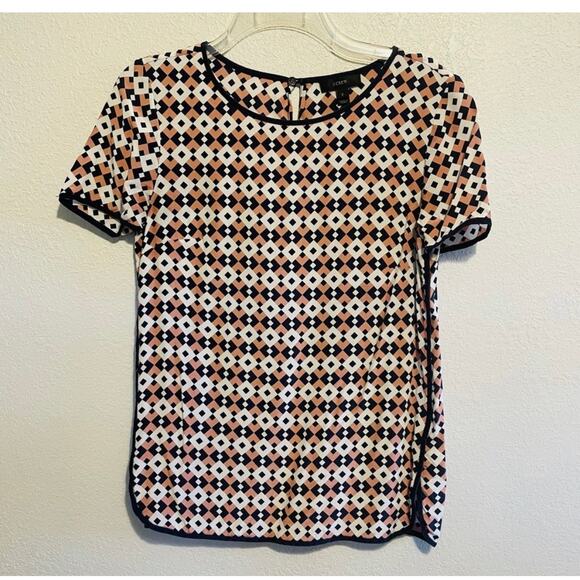 J. Crew Navy and Blush Geometric Pattern Silk Blouse Size 2 - Picture 2 of 10